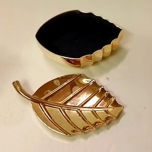 LEAF Trinkets Box Metal Jewelry Catchers GoldTone Collectible